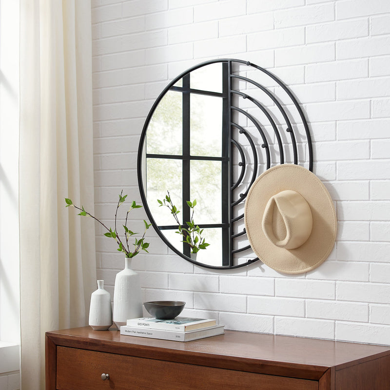 Round Wall Mirror with Hooks Mirrors Walker Edison 