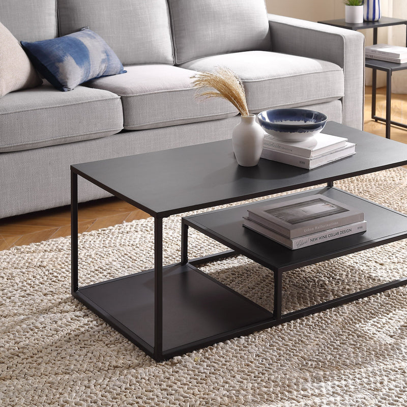 40" Metal and Wood Coffee Table with Tiered Shelves Walker Edison 