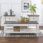 3-Piece Distressed Solid Wood Table Set Living Room Walker Edison Grey/White Wash  Thumbnail