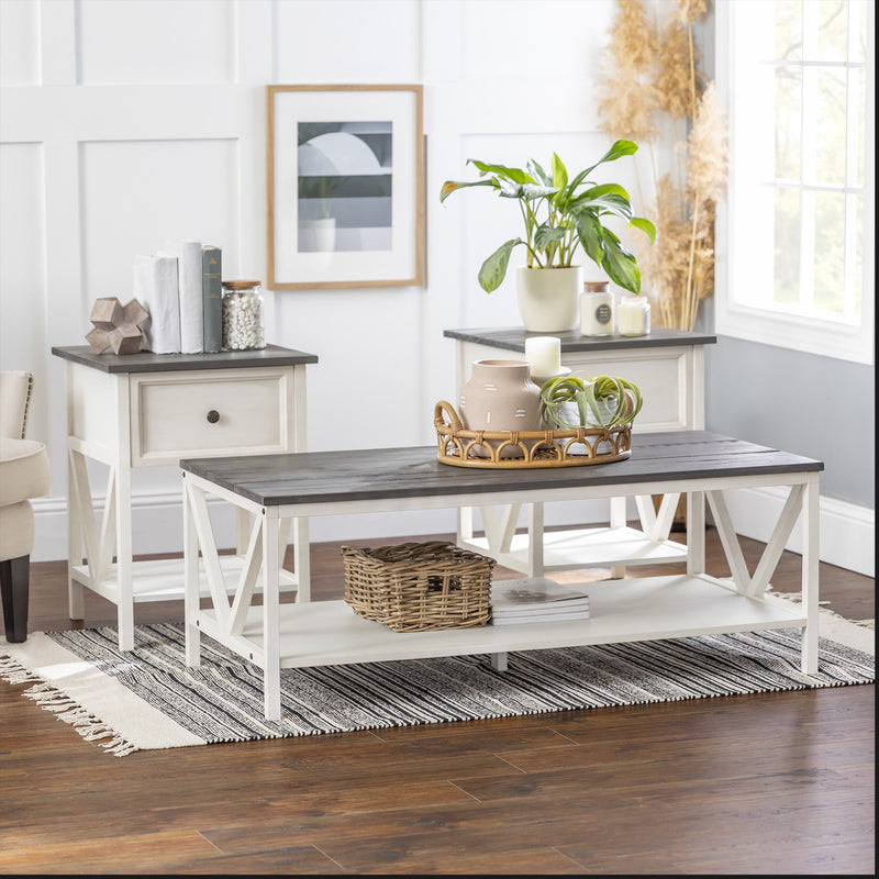 3-Piece Distressed Solid Wood Table Set Living Room Walker Edison 