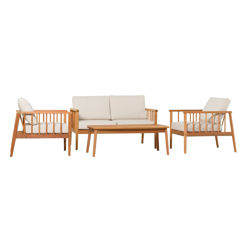 Modern 4-Piece Solid Wood Spindle Patio Chat Set Living Room Walker Edison 