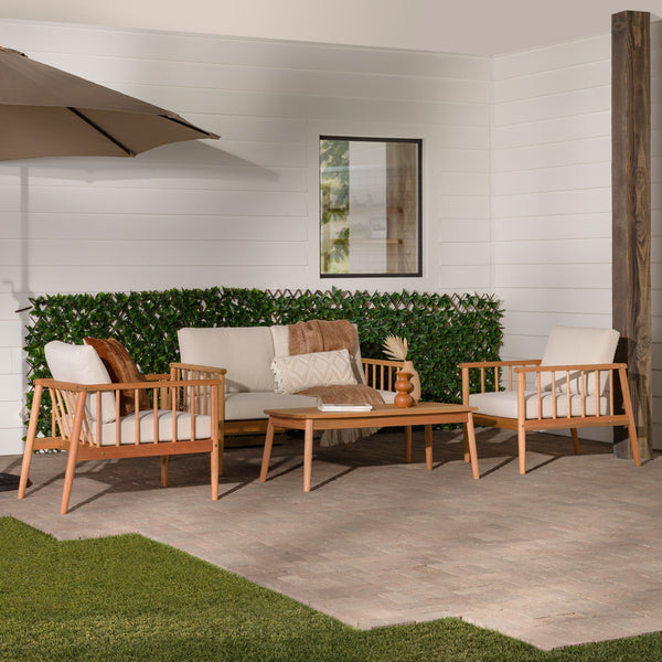 Modern 4-Piece Solid Wood Spindle Patio Chat Set Living Room Walker Edison 