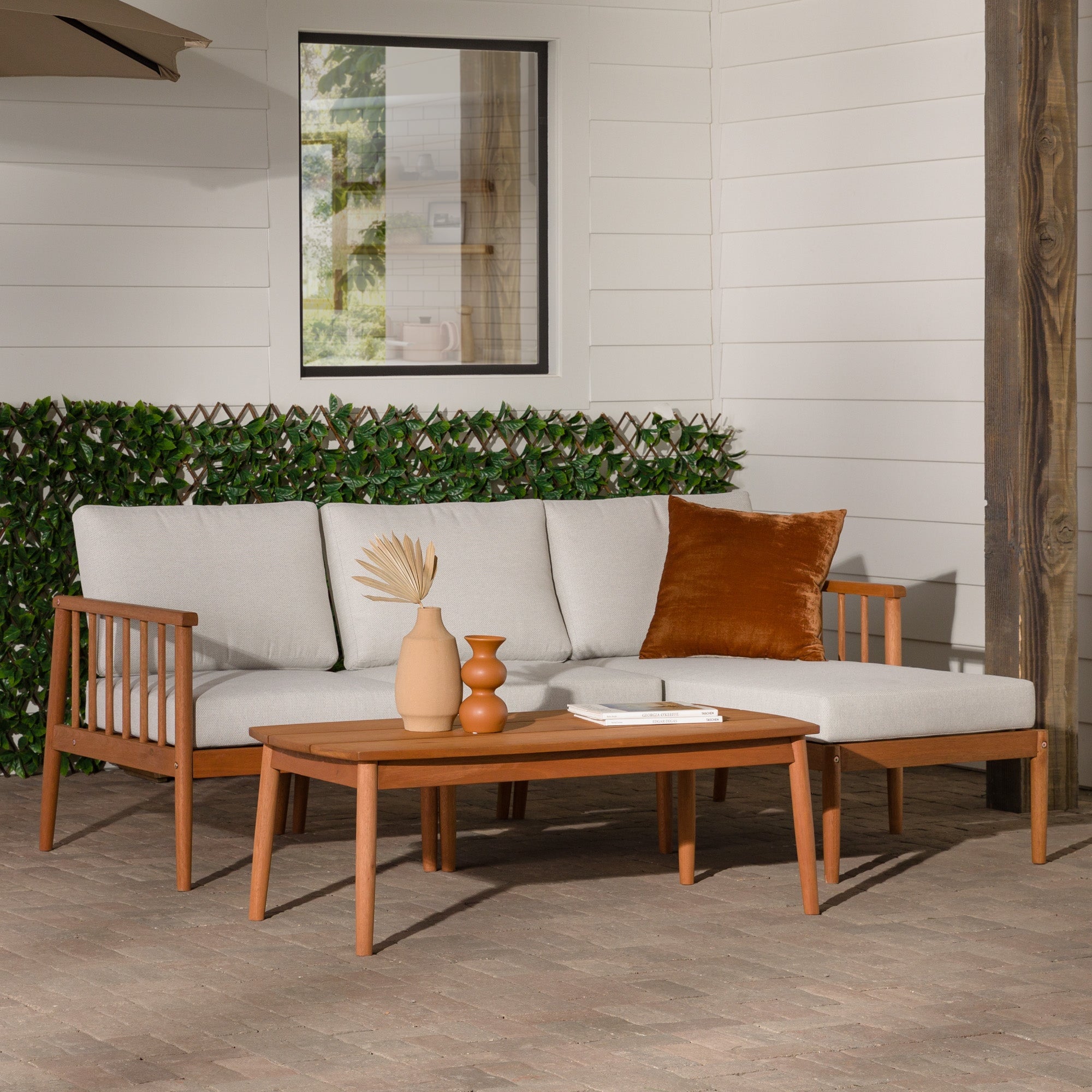 Circa Modern 4-Piece Spindle Solid Wood Outdoor L-Shaped Sectional