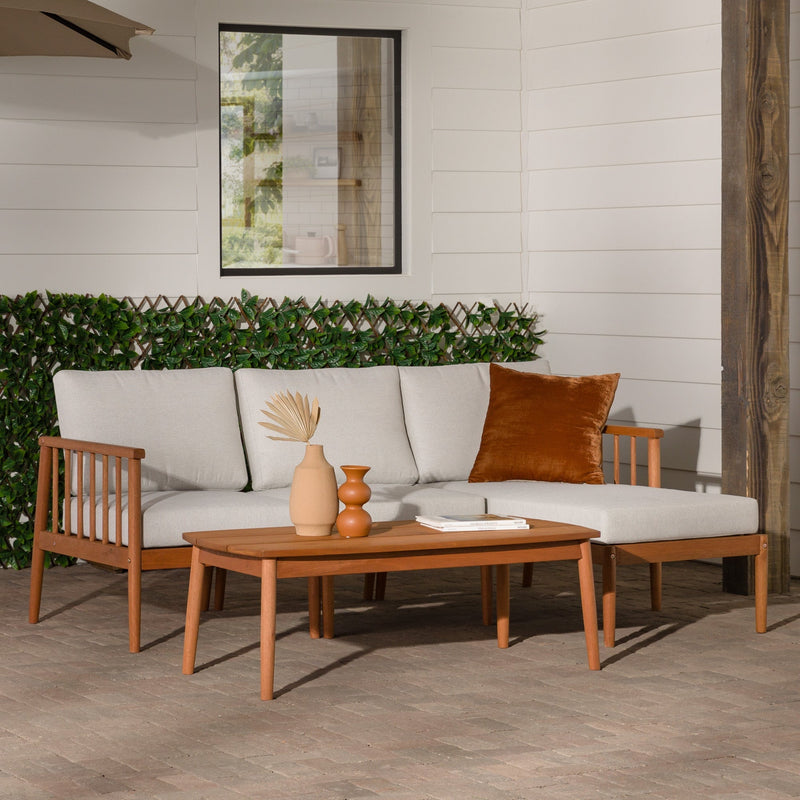 Modern 4-Piece Spindle Solid Wood Outdoor L-Shaped Sectional Set Living Room Walker Edison Brown 