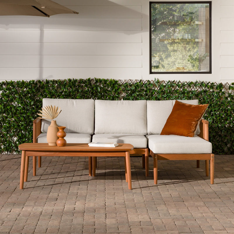 Modern 4-Piece Spindle Solid Wood Outdoor L-Shaped Sectional Set Living Room Walker Edison 