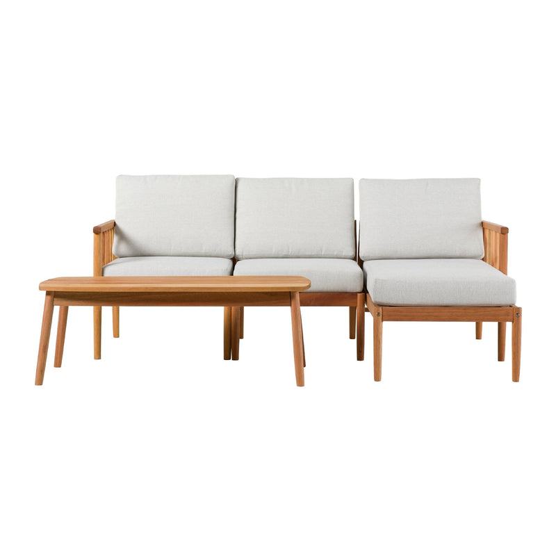 Modern 4-Piece Spindle Solid Wood Outdoor L-Shaped Sectional Set Living Room Walker Edison 