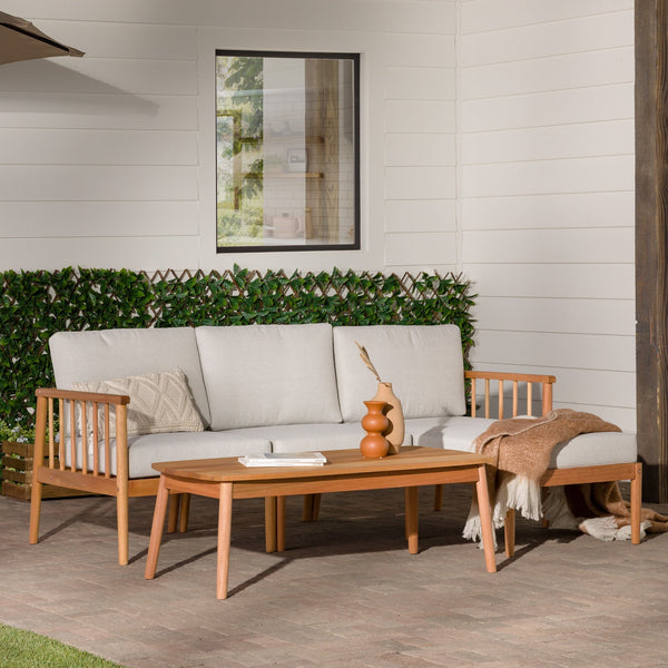 Modern 4-Piece Spindle Solid Wood Outdoor L-Shaped Sectional Set Living Room Walker Edison Natural 