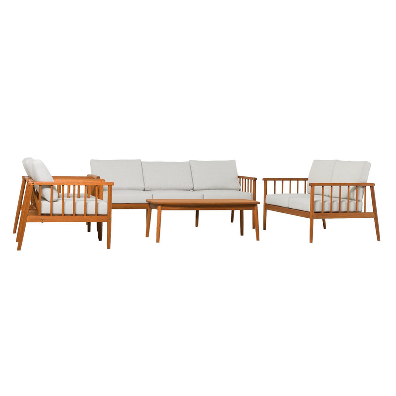 Modern 5-Piece Solid Wood Spindle Patio Chat Set Living Room Walker Edison 
