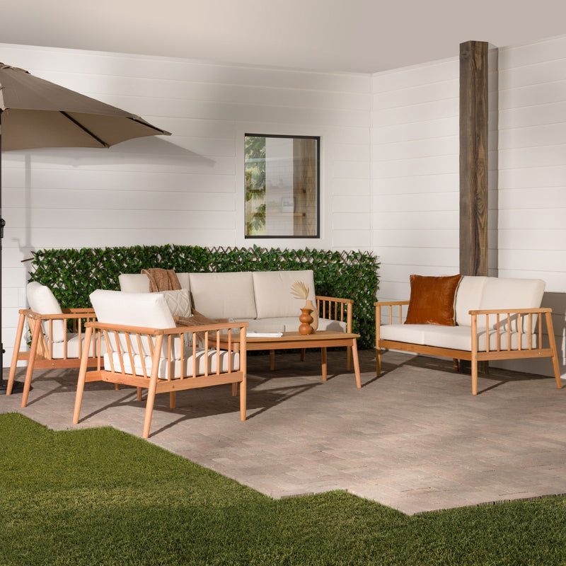Modern 5-Piece Solid Wood Spindle Patio Chat Set Living Room Walker Edison Natural 