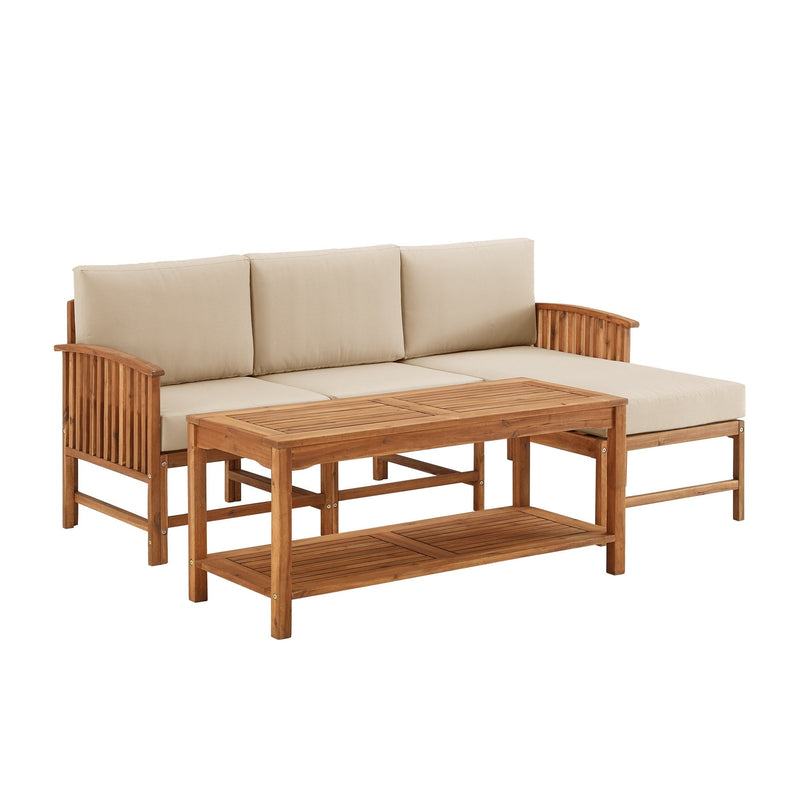 Modern 4-Piece Solid Wood Patio Sectional Living Room Walker Edison 