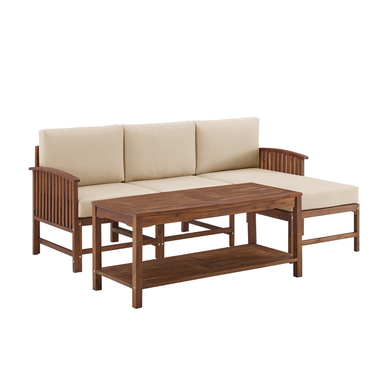 Modern 4-Piece Solid Wood Patio Sectional Living Room Walker Edison 