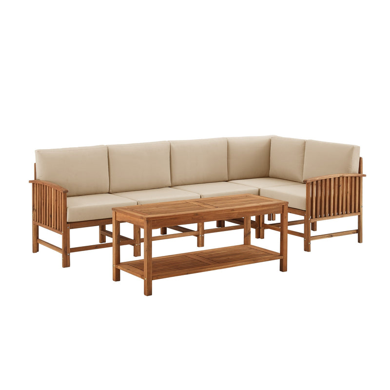 6-Piece Transitional Slatted Acacia Outdoor Corner Sectional with Coffee Table Living Room Walker Edison 