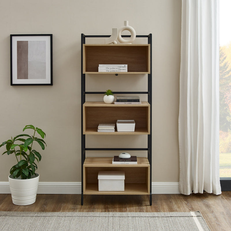 Modern Minimal Open Box Metal and Wood Bookshelf Bookcases & Standing Shelves Walker Edison 