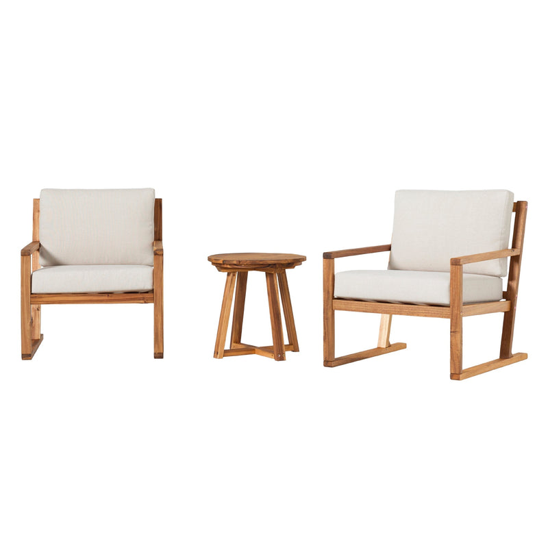 3-Piece Modern Acacia Outdoor Slatted Chat Set with Side Table Living Room Walker Edison 
