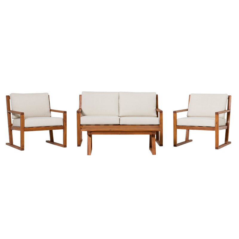 4-Piece Modern Acacia Outdoor Slatted Chat Set with Coffee Table Living Room Walker Edison 