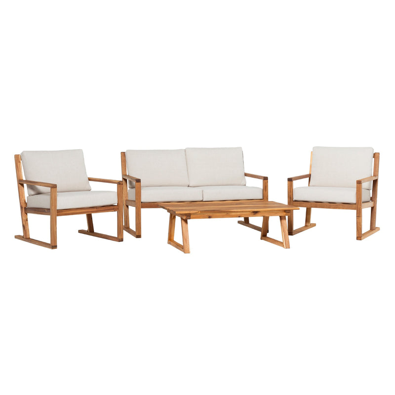 4-Piece Modern Acacia Outdoor Slatted Chat Set with Coffee Table Living Room Walker Edison 