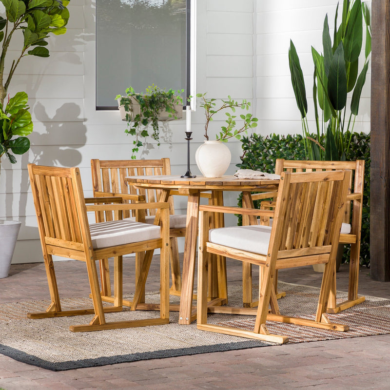 5-Piece Modern Solid Wood Geometric Outdoor Dining Set Living Room Walker Edison 