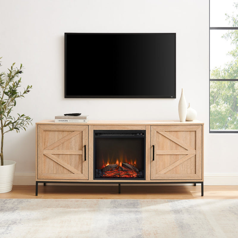 Modern Farmhouse Barn Door Fireplace TV Stand for TVs up to 65” Entertainment Centers & TV Stands Walker Edison 
