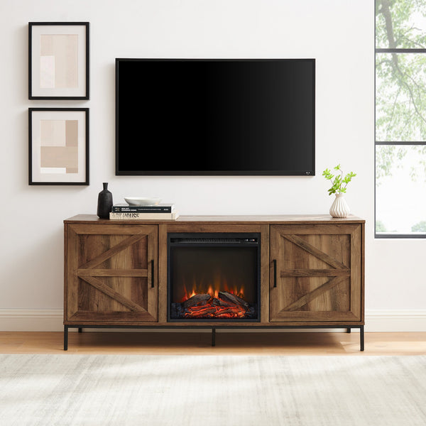 Modern Farmhouse Barn Door Fireplace TV Stand for TVs up to 65” Entertainment Centers & TV Stands Walker Edison 