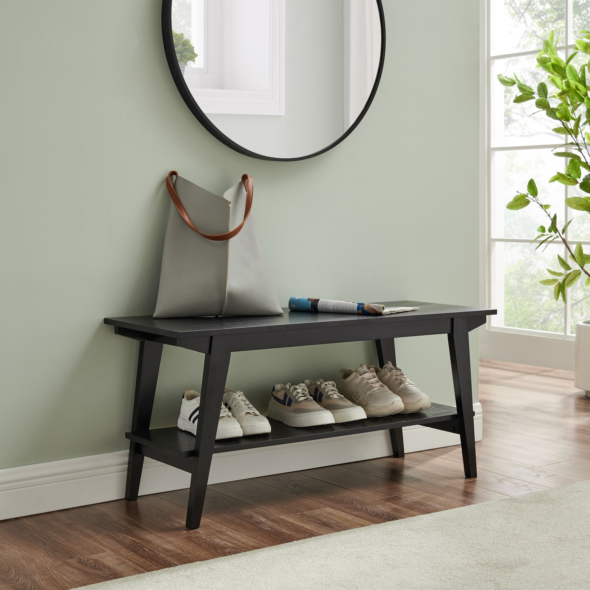 Kochi Minimalist Solid Wood Entry Bench with Lower Storage Shelf Walker Edison