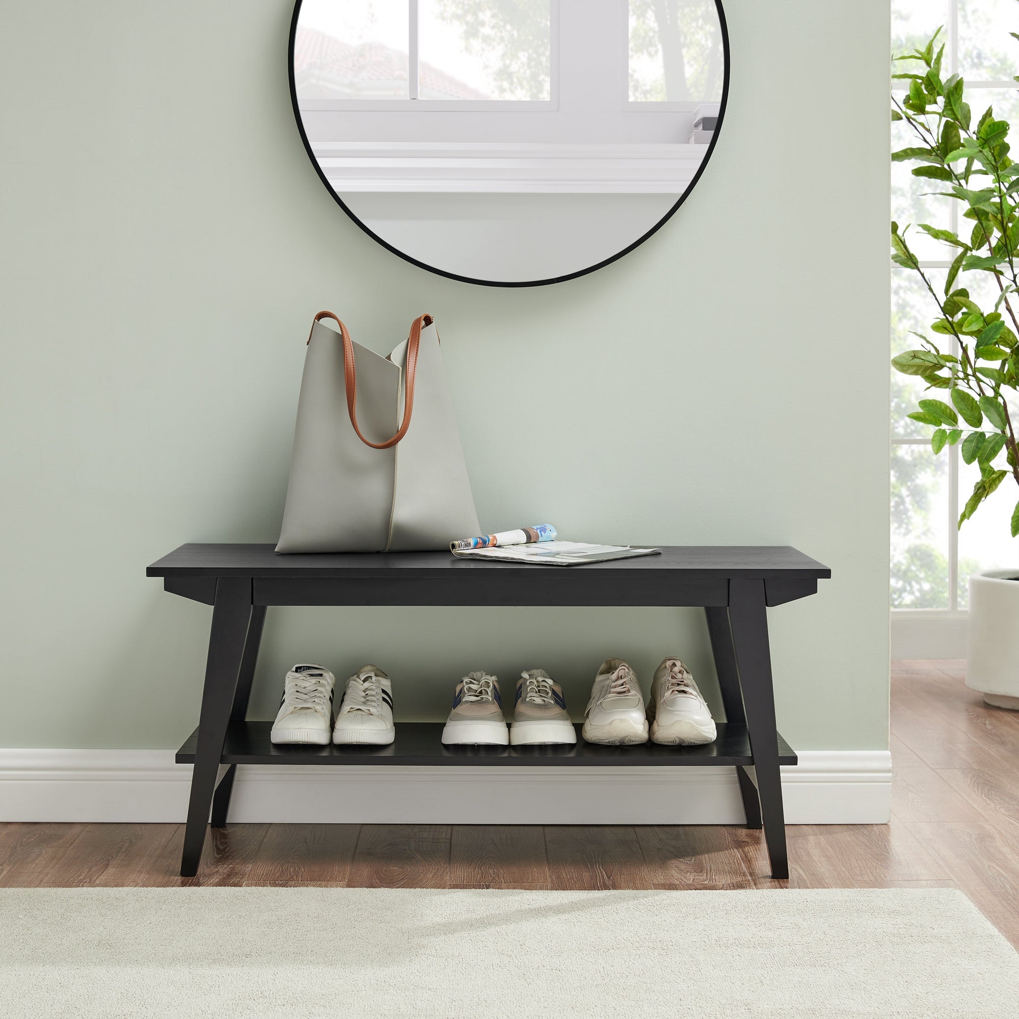 Kochi Minimalist Solid Wood Entry Bench with Lower Storage Shelf Walker Edison