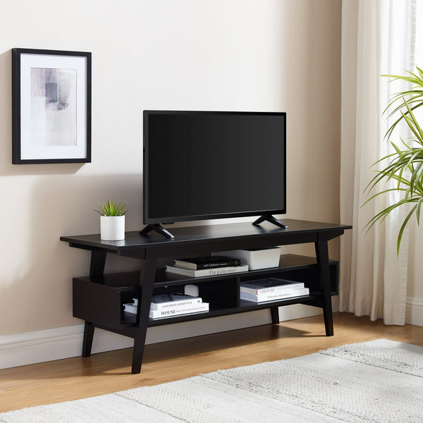 Japandi Minimal Solid Wood TV Stand for TVs up to 50” Entertainment Centers & TV Stands Walker Edison Black 