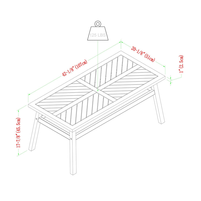 4-Piece Modern Chevron Acacia Outdoor Chaise Sectional with Coffee Table Living Room Walker Edison 