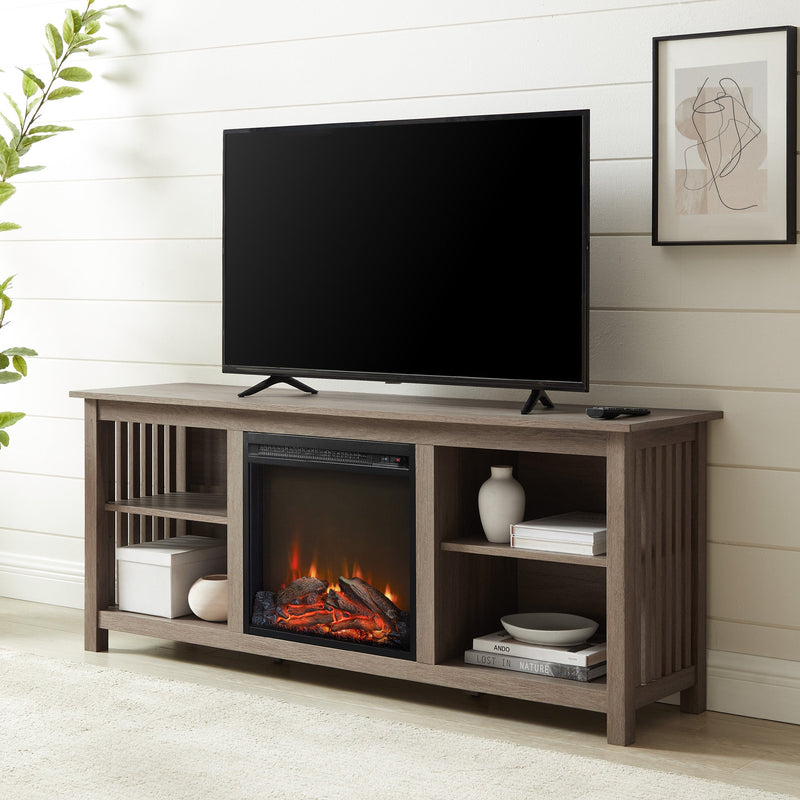 Mission-Style Fireplace TV Stand for TVs up to 65” Entertainment Centers & TV Stands Walker Edison Driftwood 