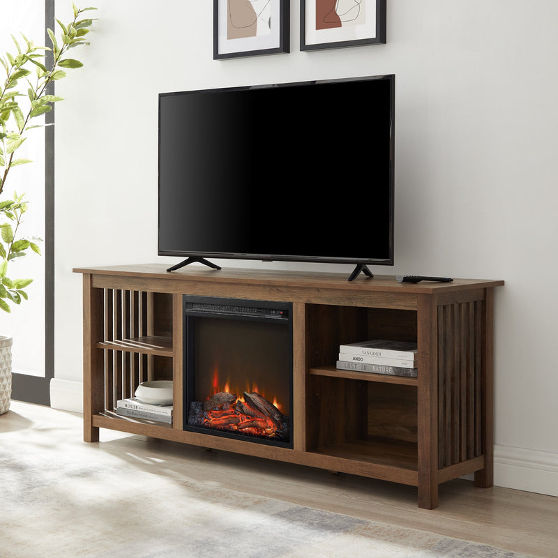 Mission-Style Fireplace TV Stand for TVs up to 65” Entertainment Centers & TV Stands Walker Edison Rustic Oak 