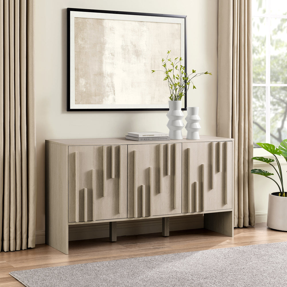 Contemporary Wood Detailed-Door Sideboard, Ivory Oak