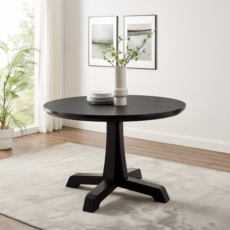 48" Round Dining Table with Pedestal Base Living Room Walker Edison Black 