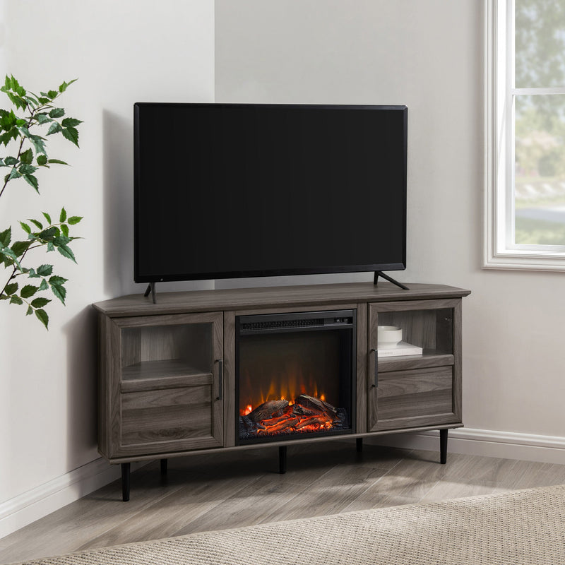 Modern Angled-Side Fireplace Corner TV Stand for TVs up to 60” Entertainment Centers & TV Stands Walker Edison Slate Grey 