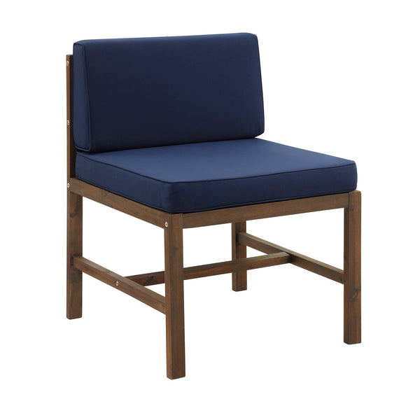 Sanibel Modular Outdoor Acacia Armless Chair Patio Walker Edison Dark Brown/Blue 
