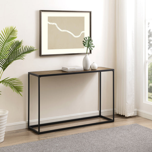 Modern Metal Box-Frame Console Table with Parquet Top Walker Edison 