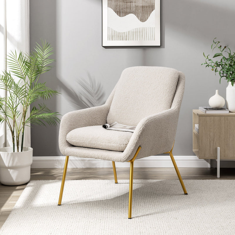 Contemporary Upholstered Minimalist Accent Chair Chair Walker Edison Cream/Gold - Bouclé 