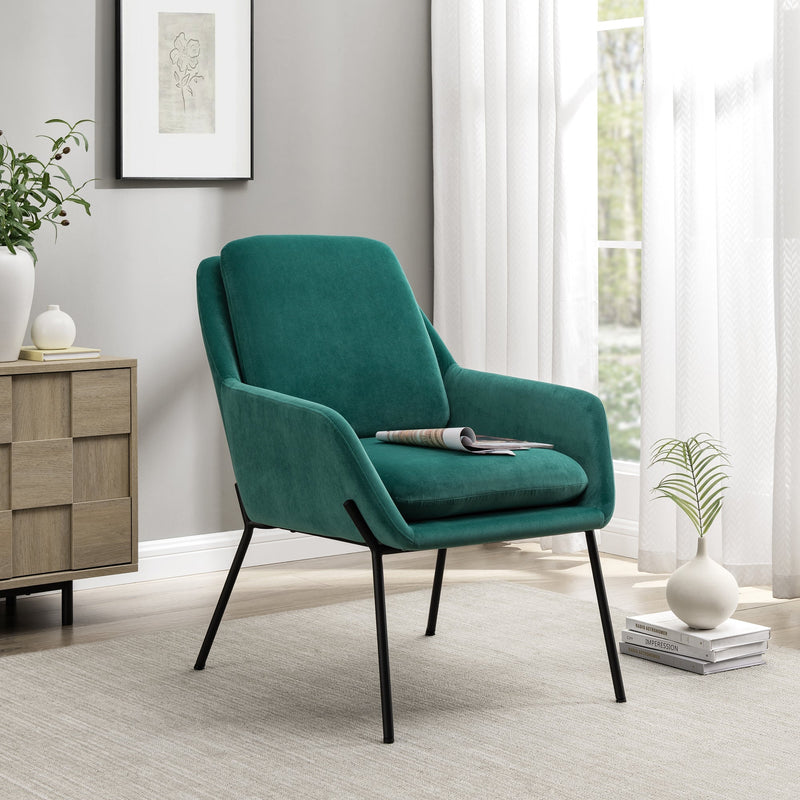 Contemporary Upholstered Minimalist Accent Chair Chair Walker Edison Teal/Black - Velvet 