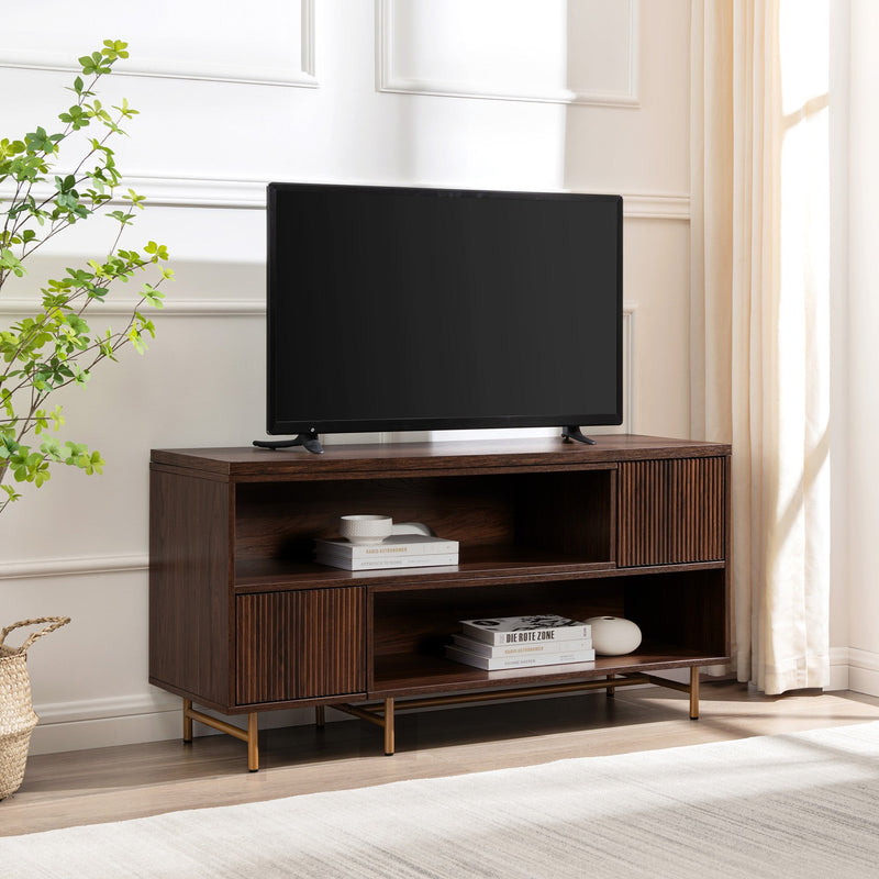 Contemporary Fluted-Door Expandible TV Stand for TVs up to 56” Entertainment Centers & TV Stands Walker Edison Dark Walnut 