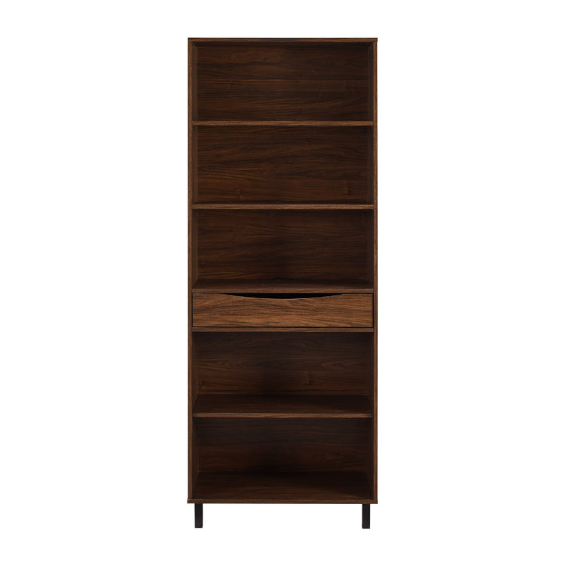 Modern 5-Shelf Bookcase with Drawer Bookcases & Standing Shelves Walker Edison 