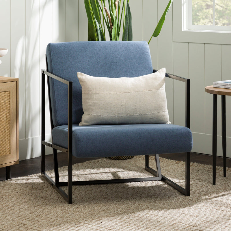 Mid-Century Modern Square Frame Fabric Lounge Chair Chair Walker Edison Denim 