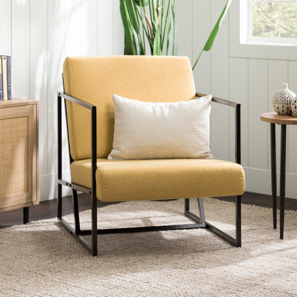 Mid-Century Modern Square Frame Fabric Lounge Chair Chair Walker Edison Mustard 