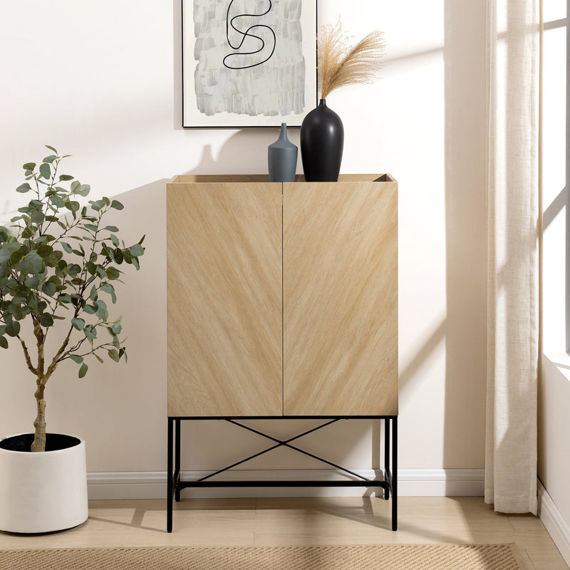 Contemporary Bookmatch-Doors Tall Accent Cabinet with Inset Top Cabinet Walker Edison 