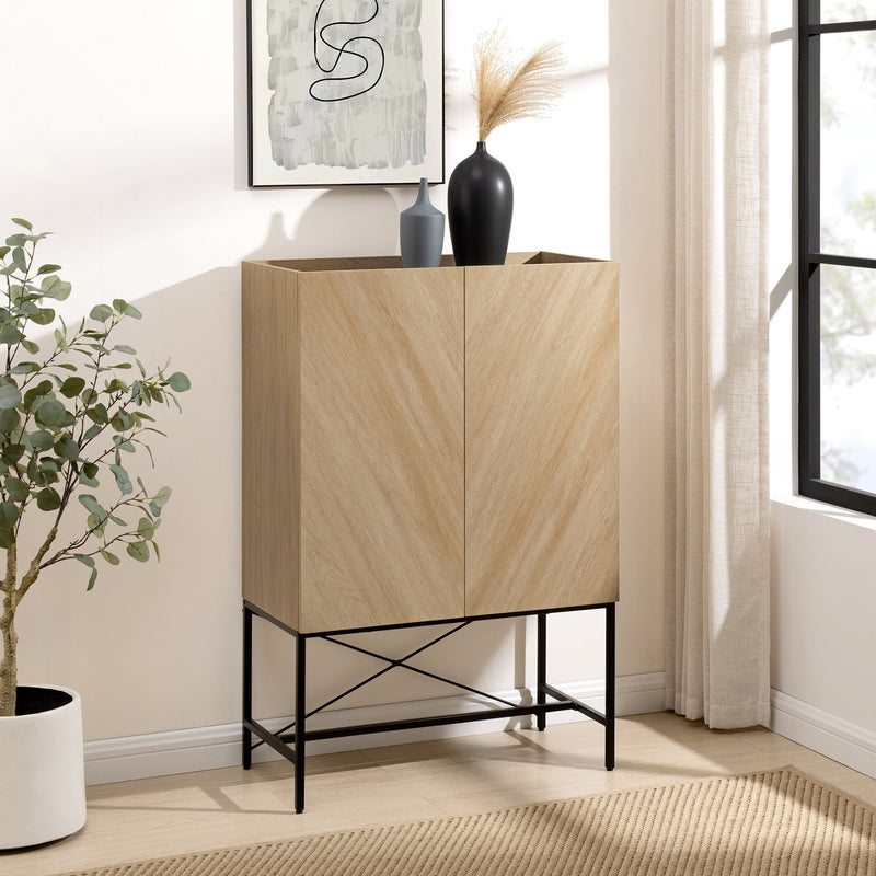 Contemporary Bookmatch-Doors Tall Accent Cabinet with Inset Top Cabinet Walker Edison Coastal Oak 