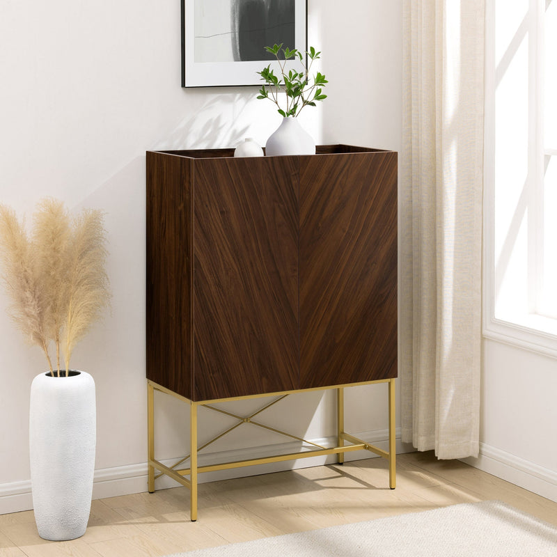 Contemporary Bookmatch-Doors Tall Accent Cabinet with Inset Top Cabinet Walker Edison Dark Walnut 