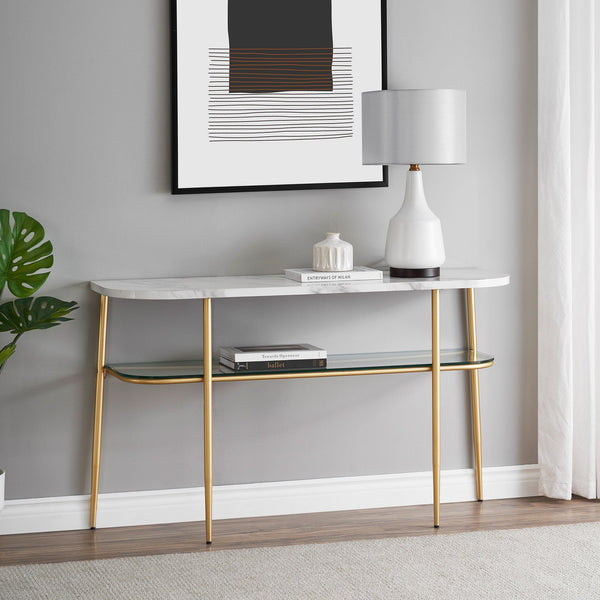 Modern Minimal Curved Faux Marble Entry Table Walker Edison Calacatta Marble/Gold 