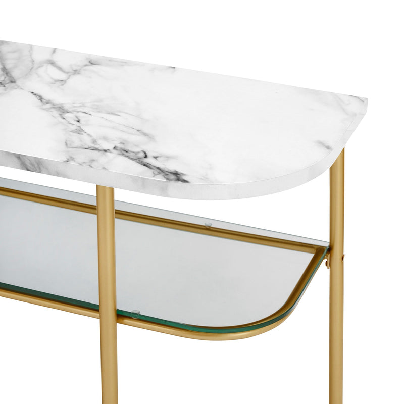 Modern Minimal Curved Faux Marble Entry Table Walker Edison 