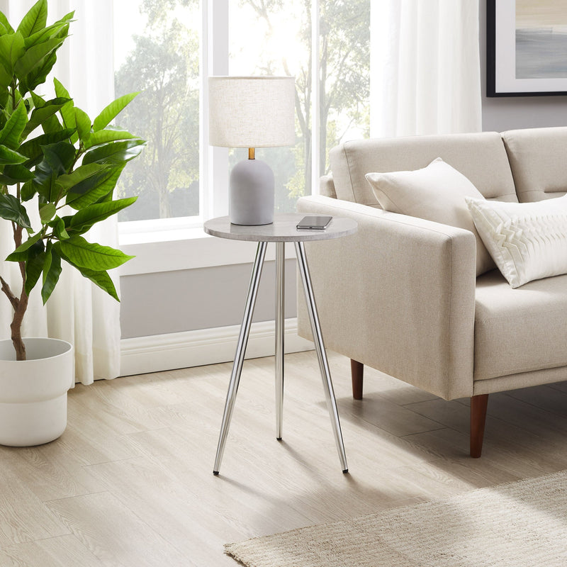 16" 3-Leg Glam Side Table Living Room Walker Edison Grey Marble/Chrome 