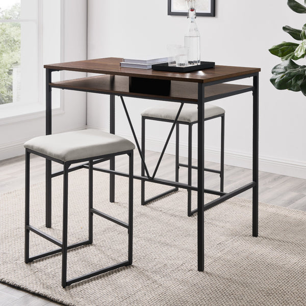 Contemporary 2 Tier Metal Inverted A Frame Dining Counter with Stools Dining Room Walker Edison Dark Walnut/Grey 