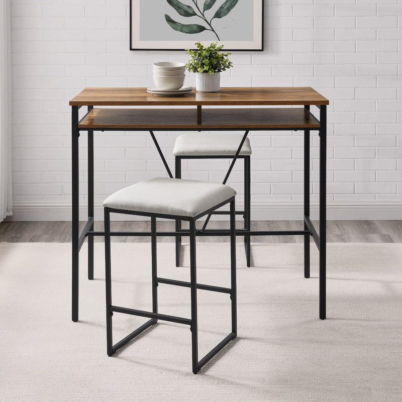 Contemporary 2 Tier Metal Inverted A Frame Dining Counter with Stools Dining Room Walker Edison Rustic Oak 