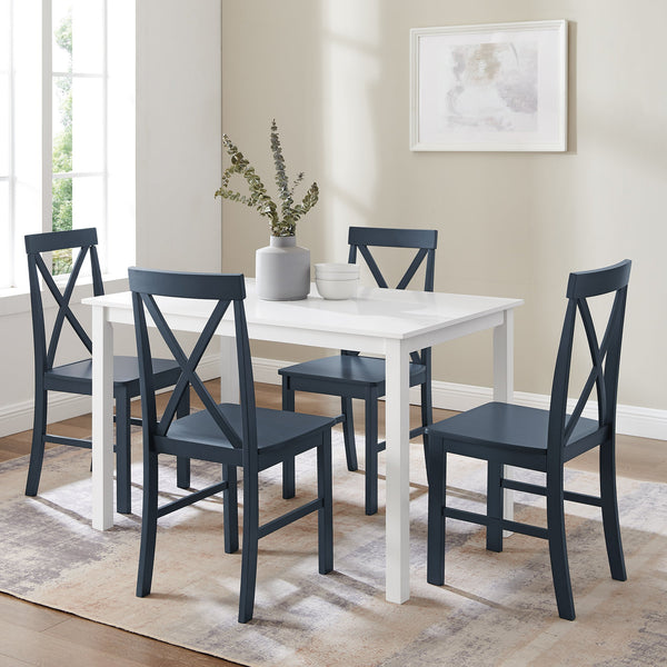 5-Piece Solid Wood Farmhouse Dining Set Dining Room Walker Edison White/Navy 