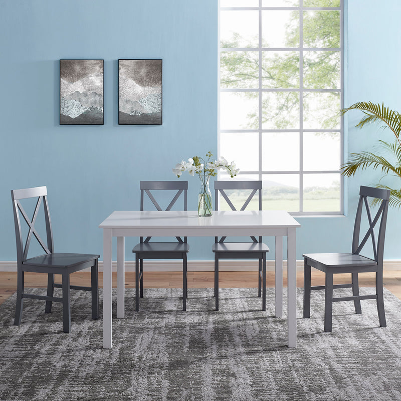 5-Piece Solid Wood Farmhouse Dining Set Dining Room Walker Edison White/Grey 
